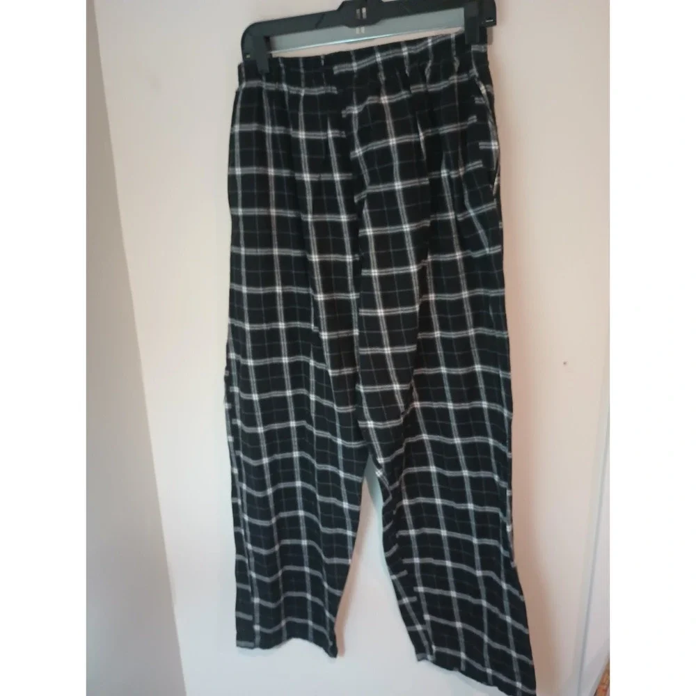 Reebok Carolina Panthers Mens XL Flannel Pajama Pants Plaid Lounge Sleep Black